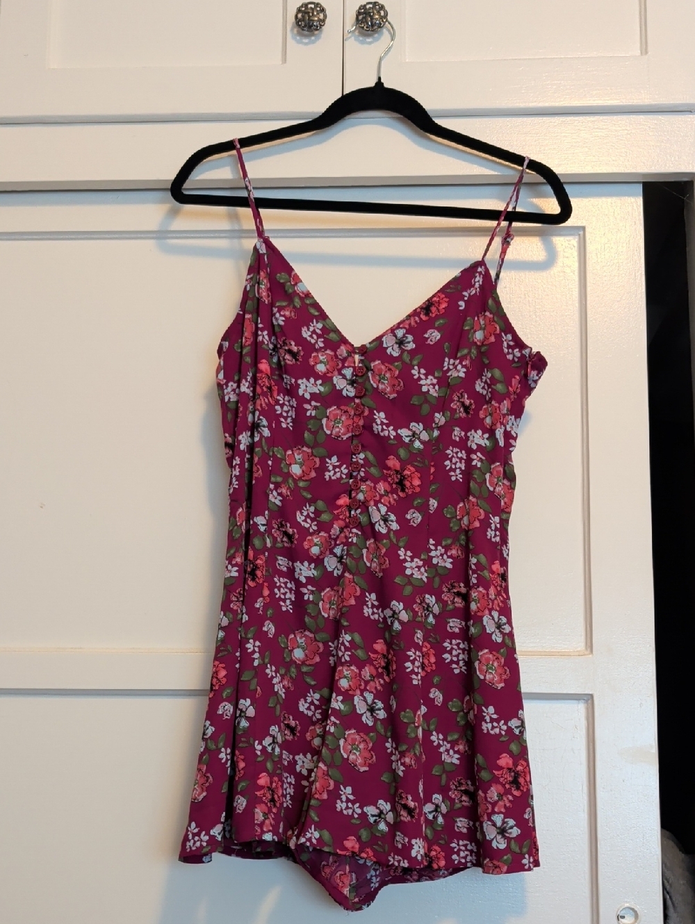 Lulu's Always Abloom Magenta Floral Print Button Front Swing Romper